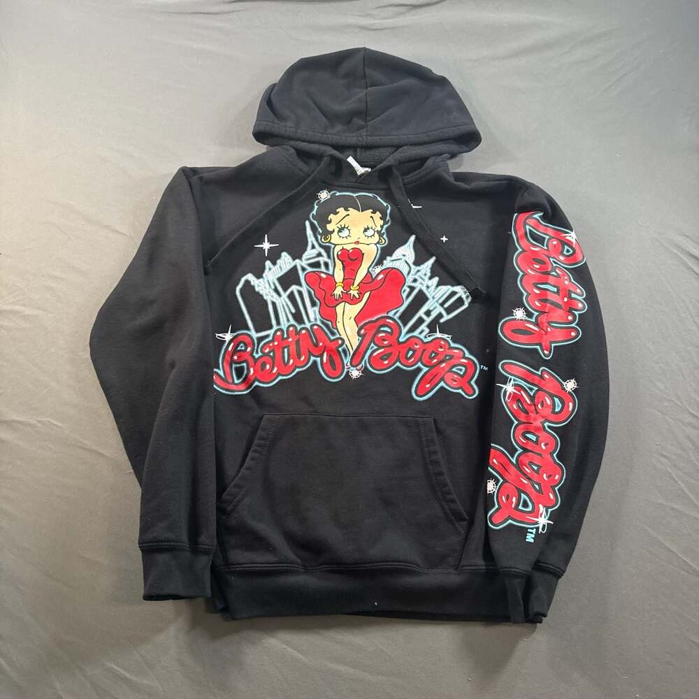 Betty Boop Black Graphic Hoodie Fleischer Studios 2023 Size L Y2K Style